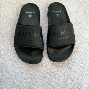 Balmain Black Logo Slide Sandals